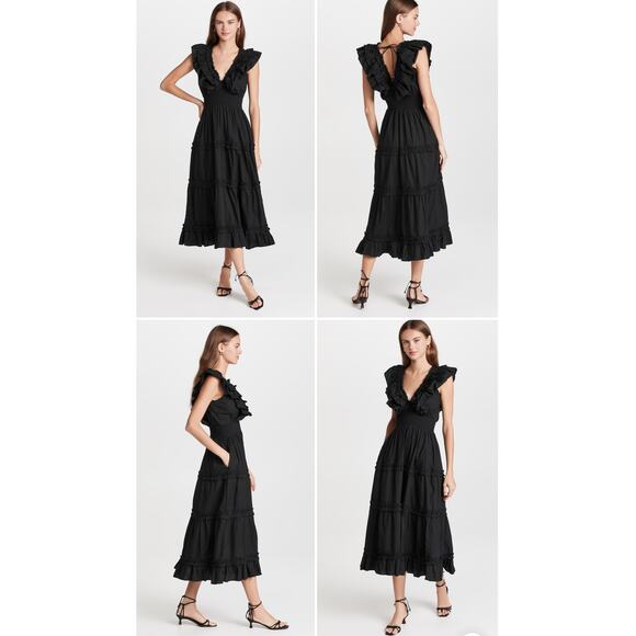 Love the Label Black Black Poplin Ruffled Tiered Deep-V Maxi Dress, Size S, NWOT - Picture 3 of 10